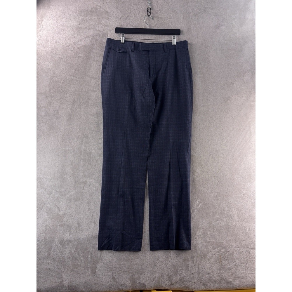 John Varvatos Pants Mens Size 50 Blue Plaid Flat Front Tailored Formal